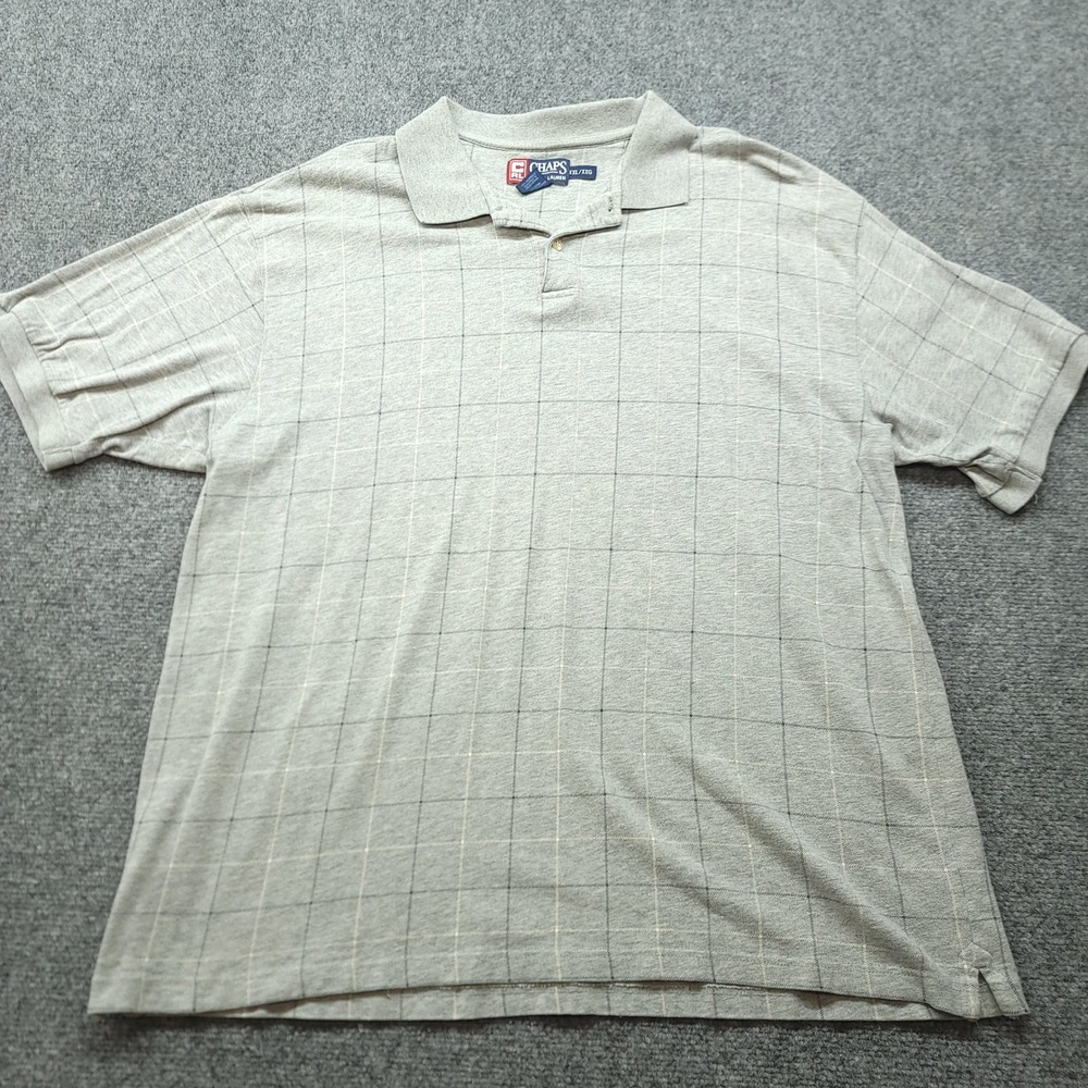 Chaps Ralph Lauren Mens XXL Gray Windowpane Check Cotton Polo Shirt Short Sleeve
